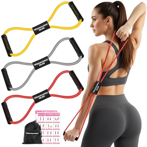 Image of Figure 8 Resistance Bands with Handles, 3 Levels Latex Exercise Stretch Bands