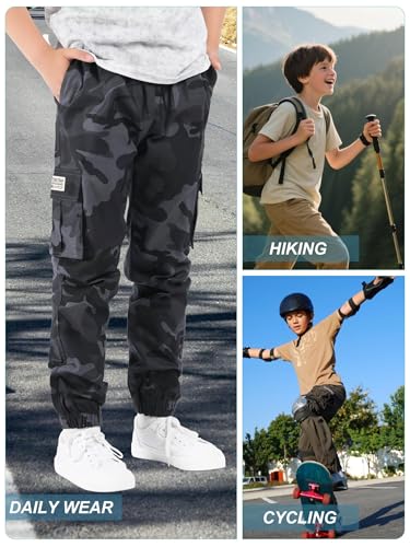 Image of NATUST Boys Cargo Joggers Drawstring Jogging Pants Kids Elastic Waist Trousers 5-14 Years
