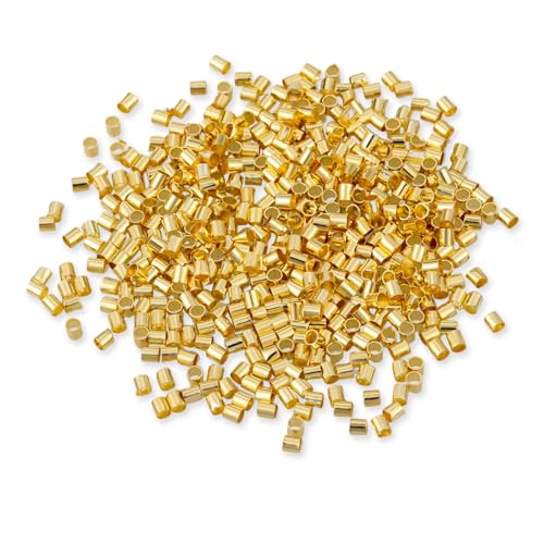 500 Pcs Crimp Beads for Jewelry Making - 18K Gold Plated Brass 2x2 mm Crimping Beads Column Stoppers to Secure The Ends of Strings Crimping Tube Accessories