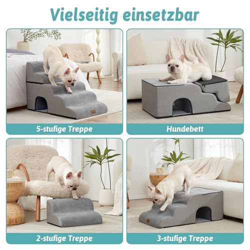 COZY KISS Hundetreppe für Kleine Hunde, Haustiertreppe für Hochbett aus Hochdichtem Schwamm, Hunde Treppe Hunderampe mit Waschbarem Bezug (Grau, 84 × 50 × 57 cm, 5)