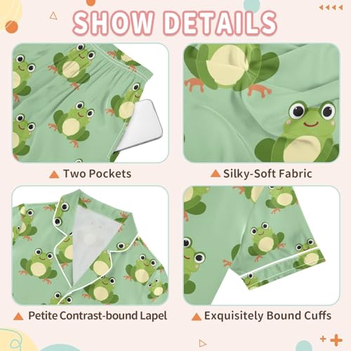 senya Small Frog Satin Summer Pajama Sets Silk Short Sleeve Button Down Sleepwear3