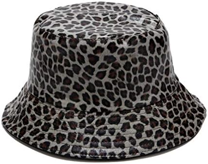 Leopard Print Bucket Hat PU Leather 
