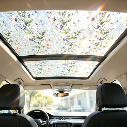 Image of XhuangTech Flower Sunroof Film Floral Rainbow Effect Static Clings Window Privacy Film Sun Protection Stained Glass Decals for Car Moonroof and Home, 17.72 x 35.43 Inch (F851, 29.53 x 47.24 Inch)
