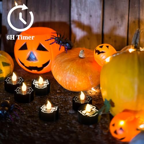 Image of GenSwin Skull Spiderweb Halloween Flameless Candles Battery Operated Timer