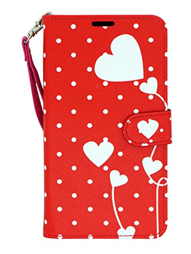 Lg K8 Case, Customerfirst Wallet With Strap Pu Leather Case With Stand, Id & Credit Card Pockets Flip Cover Protective Case For Lg K8 Not Fit K8 V (Red Polka Dot) #TOP4