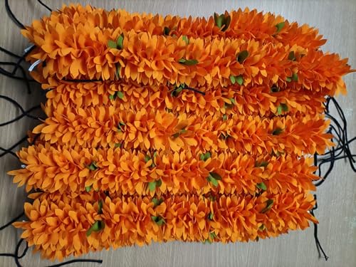 Image of Artificial Flowers for Indian Classical Dance | 12 inch Polyester Cloth Mullai Poo Gajra for Bharatanatyam|Reusable Faux Jasmine Garland | Hair Accessory for Wedding (Light Orange Dot)