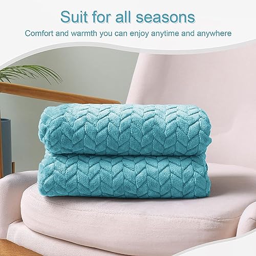 Image of Amazon Brand - Umi Premium Plush AC Blanket - Lightweight Luxurious Soft Leaf Flannel Blanket, Super Soft Cozy and Comfy for Couch - (Double - 228 x 228 CM, Aqua)| TC - 200