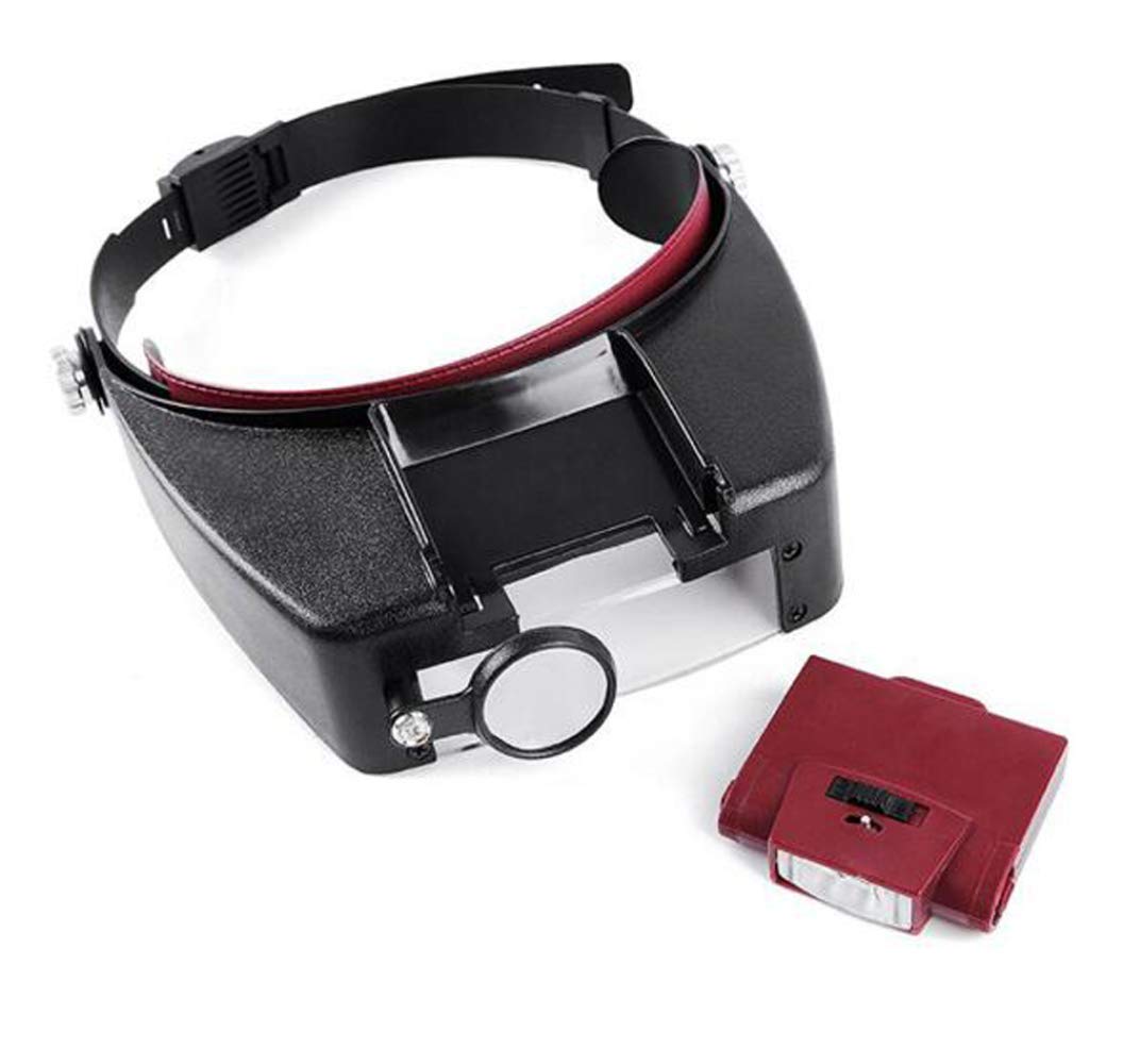 Diadema con luz LED, Visera de Lupa iluminada para Lectura, Lupa de joyería, reparación electrónica de Relojes/Negro de Amor