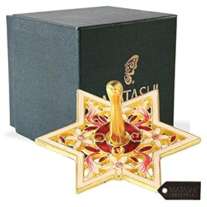Matashi Hand Painted Gold Plated Spinning Dreidel Holiday Ornaments Elegant Jewish Decor with Crystals