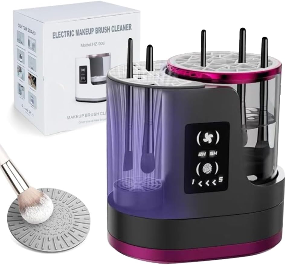 Electric Makeup Brush Cleaner 3-in-1 with Dryer – Automatic USB Brush Cleaner and Holder, Portable Quick-Dry Tool for All Brush Sizes