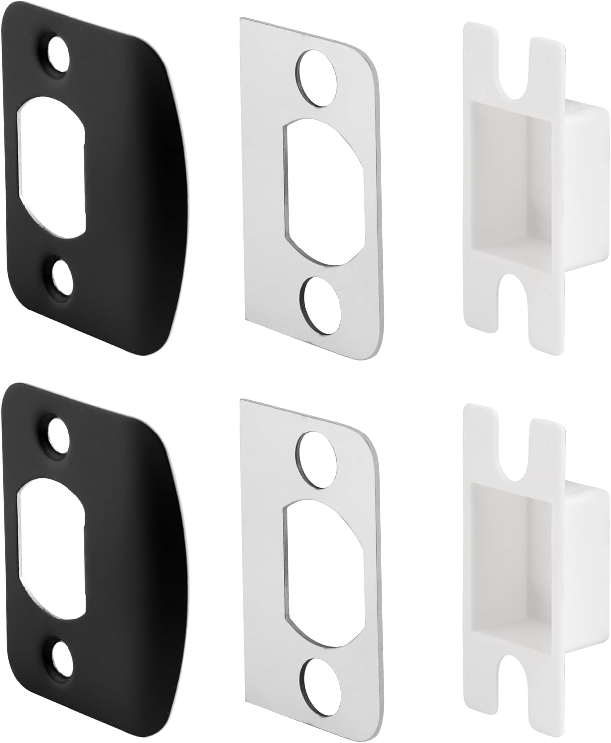 Door Strike Plates with Spacer Shims, Standard Door Strike Replacement, Universal Residential Security Striker Catcher, Fix Door Won’t Latch Close (2pack, Black)