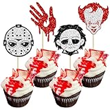 Gyufise 24Pcs Halloween Horror Movie Cupcake Toppers Horror Bloody Knife Cupcake Picks Killer Cupcake Decorations for Classic Movie Theme Birthday Halloween Party Cake Decorations Supplies