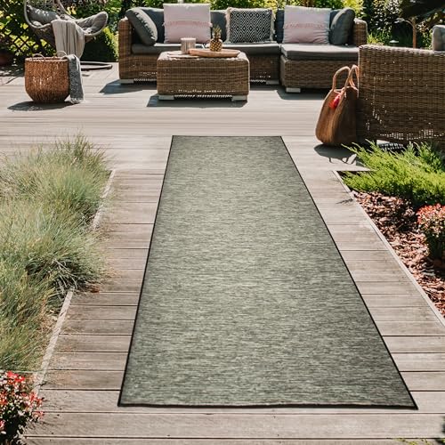 Teppich-Traum Indoor und Outdoorteppich Balkon Terrasse Veranda Läufer beidseitig nutzbar wetterbeständig Sisaloptik meliert anthrazit, 67 x 180 cm