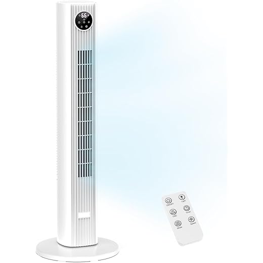 ZAFRO Tower Fan, 23ft/s Velocity Quiet Floor Fan, Remoter, 12H Timer, 3 Speeds, 4 Modes, 90 Oscillation for Home, Office, Indoor, 36 inch,White