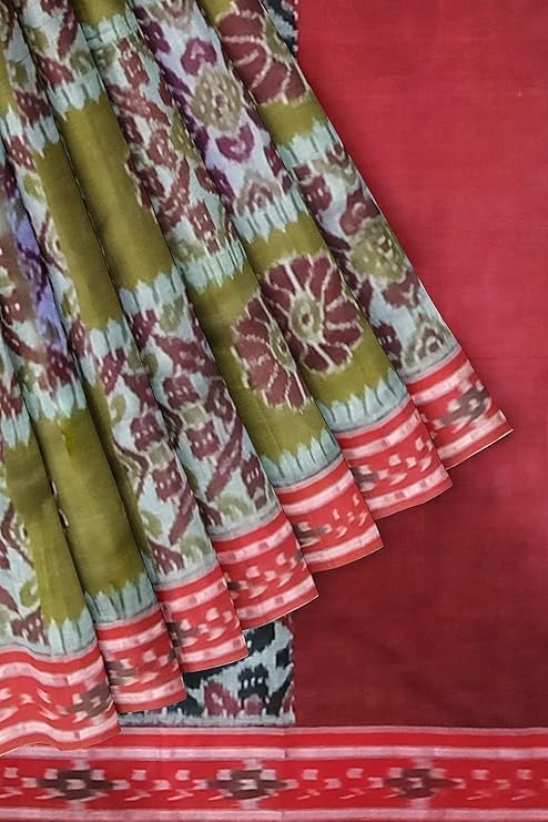Image of Ikat Women's Cotton Saree, Handmade Pure Cotton Khandua Saree, Ikkat Orissa Traditional Handloom Saree without Blouse