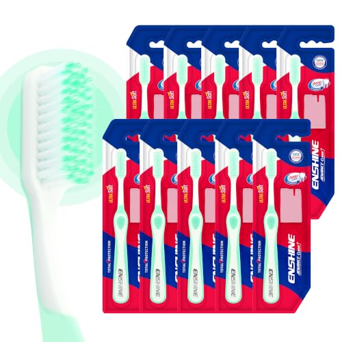 Image of Enshine Advance Clean+ Soft Toothbrush for Adults - Pack of 10 | Ultra Soft Tapered PBT Bristles | Tooth Brush Set with Non-Slip Grip | Manual Toothbrushes for Sensitive Gums & Enamel | Color Sea Green