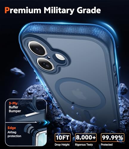 Image of FNTCASE for iPhone 17 Case Matte: Magnetic Phone Cases with Screen Protector Drop Proof Compatible with Magsafe Slim Anti Yellowing Rugged Shockproof Protective Translucent Cell Cover (C-Blue)