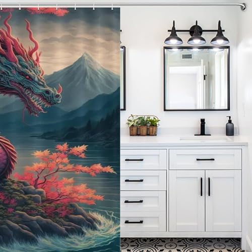 Rideau de bain imperméable dragon en polyester avec 12 crochets de rideau - 5