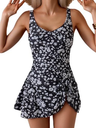 Image of Aidonger One Piece Swim Dress Swimsuits for Women Tummy Control Swimdress Skirt Bathing Suit