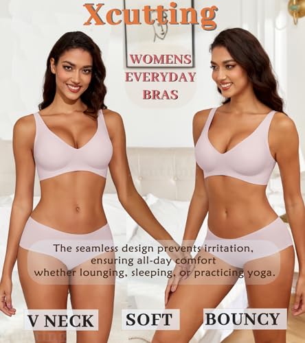 Image of Xcutting Bra for Women Wireless No Underwire Seamless Full Coverage Deep V Bralettes Everyday Comfortable Soft