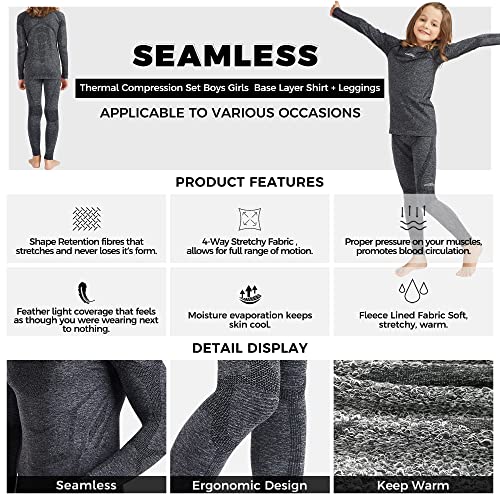 Coolomg Thermal Compression Set Boys Girls Youth Base Layer Shirt + Leggings Cold Gear For Basketball Football Running Ski Seamless Dark Gray L #TOP4