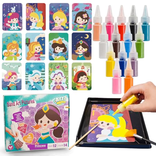 SIEOLL Princess Sand Art Kits for Kids,Crafts for Girls Ages 6-8,Boys DIY Creative Toys,Preschool Learning Activities