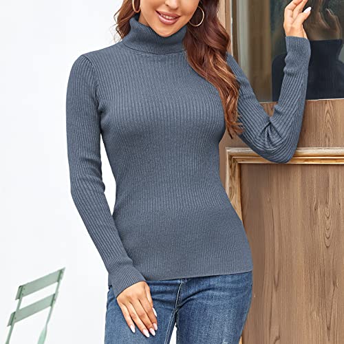 Image of Rocorose Women's Ribbed Turtleneck Sweater Long Sleeve Knitted Solid Pullover