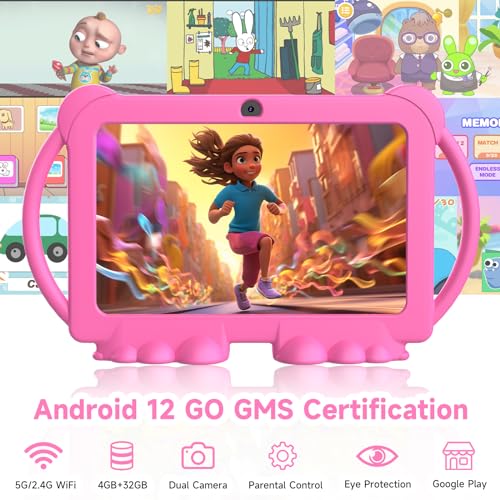 Image of 2025 Kids Tablet, Kids Android 12 Tablet 7 inch, 4+32 GB ROM (1TB Expansion), Parental Controlled Toddler, BT, WiFi, Dual Camera, Shockproof Case