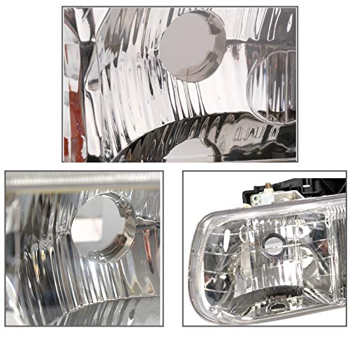 A&P 99-02 Silverdao Replacement Headlight Assembly For 00-06 Tahoe Suburan 1500 2500 01-02 Silverado 1500Hd 2500Hd 3500 Chrome Housing Amber Reflector Clear Lens Driver And Passenger Side #TOP3