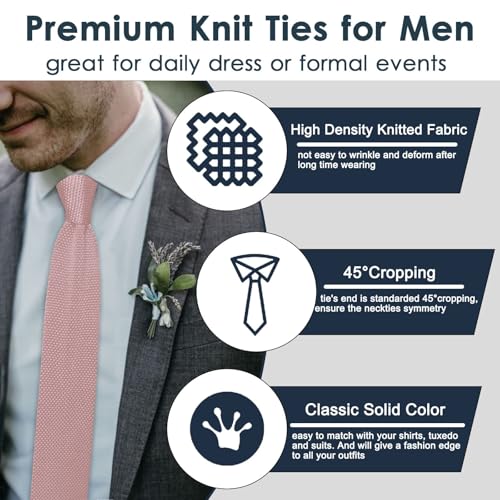 Image of Mantieqingway Pointed Knit Ties for Men Pure Color 2.76'' Skinny Neck Tie Formal Business Knitted Tie for Daily Wedding Party
