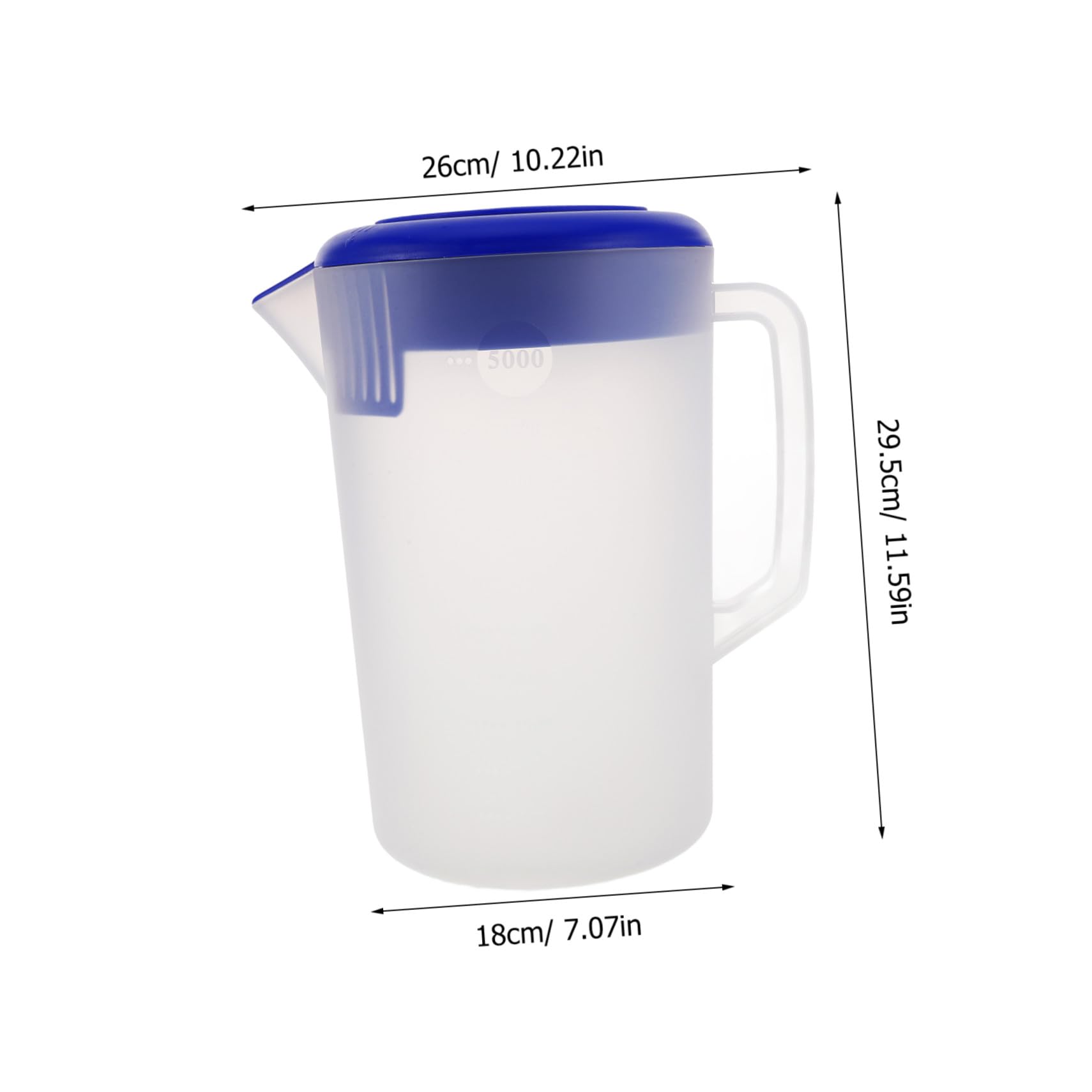 Brocca in Plastica da 5 con Manico Ergonomico e Scala Graduata Opaca, per Conservazione in Frigorifero e Servizio di Bevande Fredde come Tè e Succhi