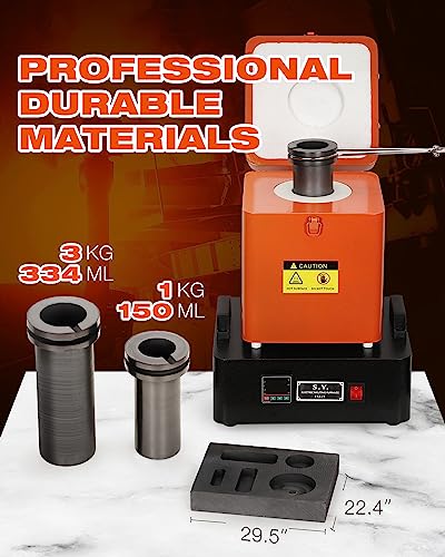Image of GAOMON 3KG+1KG Gold Melting Furnace 1400W 2100F LED Display Digital Electric Smelting Furnace PID Temperature Control Smelter Kiln Kit for Quick Smelting Scrap, Gold, Silver, Copper, Aluminum[Square]