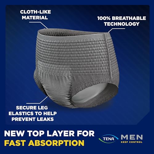 Image of Tena Men Maximum Incontinence Underwear, Grey, Large 34-44in, 80 ct | Designed to feel like regular underwear, these offer a close fit with dependable leak protection for comfort and discretion