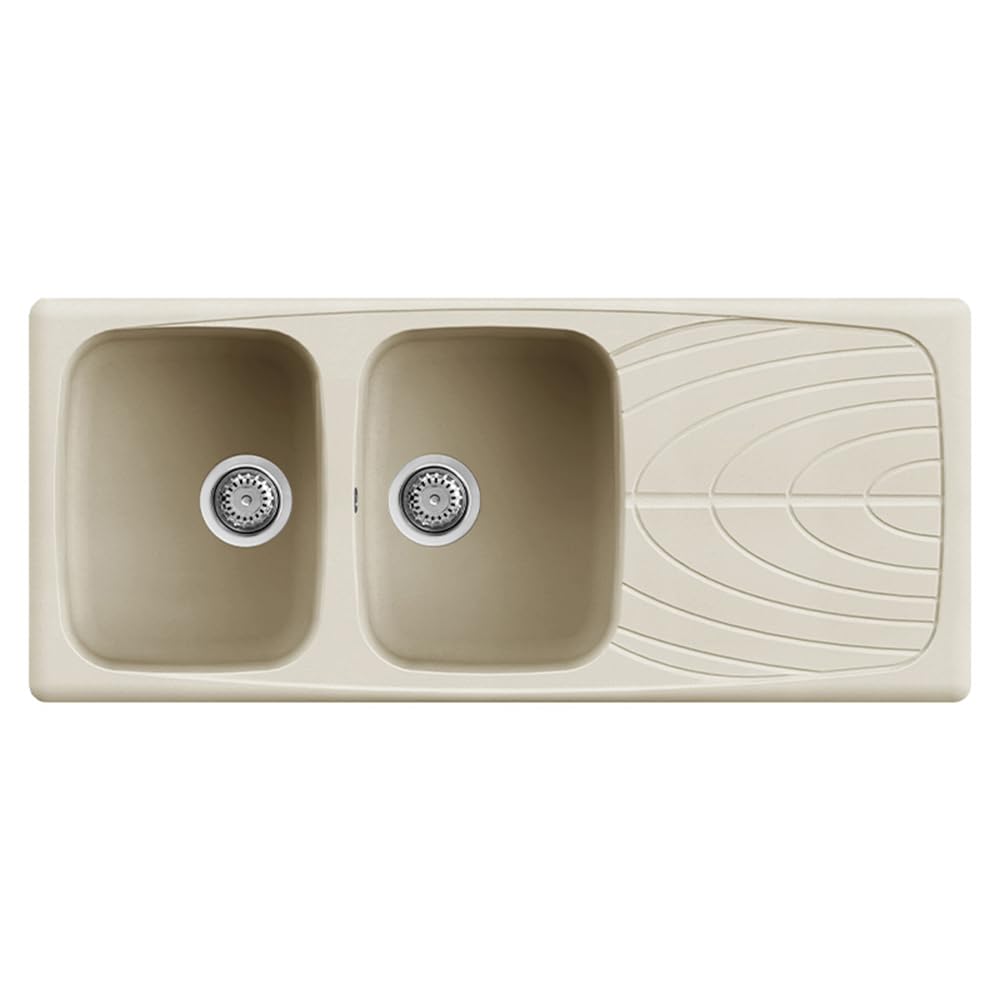 Elleci Lavello Incasso Master 500 2 vasche con gocciolatoio 116×50 Bianco Antico Granitek LGM50062