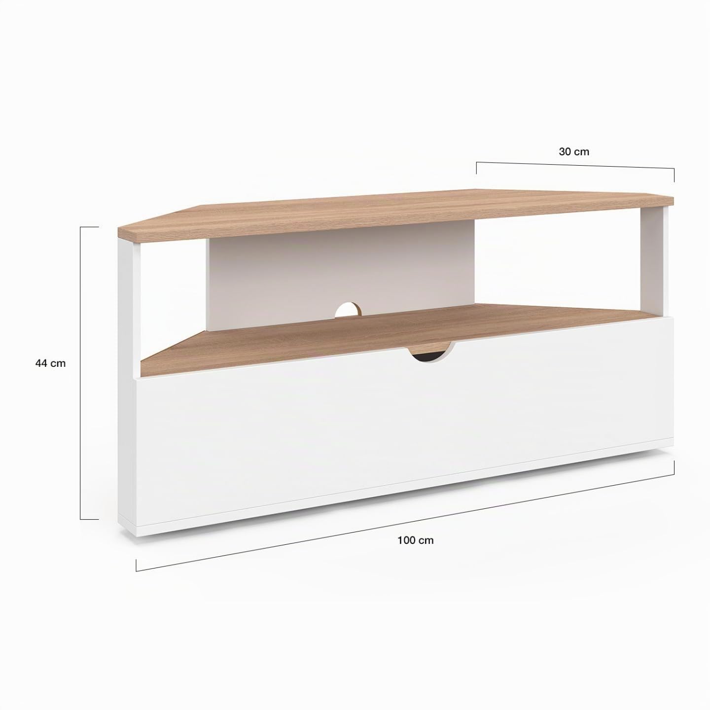 IDMarket - Mueble de TV esquinero ELI 100 cm en madera efecto haya y blanco