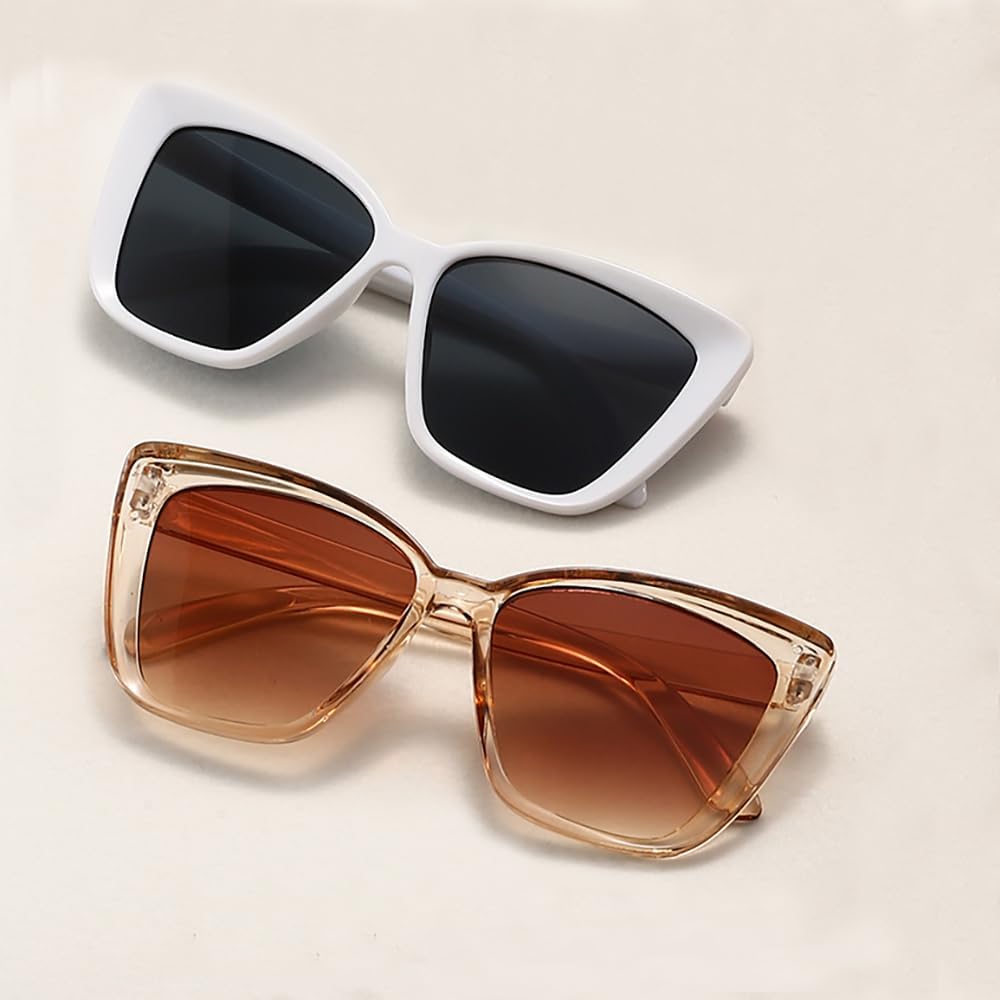 Large Cat Eye Sunglasses Chic Wide Frame Retro Oversized Shades Women Sunglasses - Image 3
