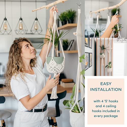 Nook Theory 4-Pack Macrame Plant Hanger - With 8 Ceiling Hooks - Hanging Planter Indoor Outdoor - Hanging Plant Holder - Decorative Bohemian Plant Hangers - Hanging Plants (Cream) #TOP5