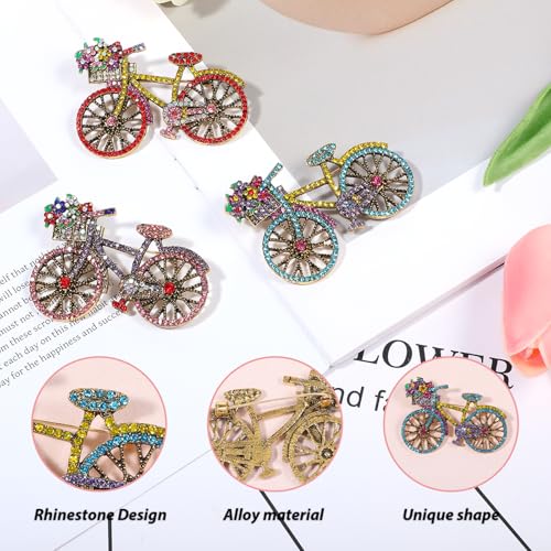 Image of Ymapinc Bicycle Rhinestone Brooch for Women, Colorful Crystal Pin, Fashion Decorative Safety Brooch for Crafts Wedding