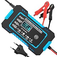 Carregador de Bateria Inteligente 12V Bivolt com Display Digital – Para Carro, Moto e Caminhão | Linha Premium com Proteção contra Superaquecimento, Sobrecarga e Curto-Circuito (Azul)