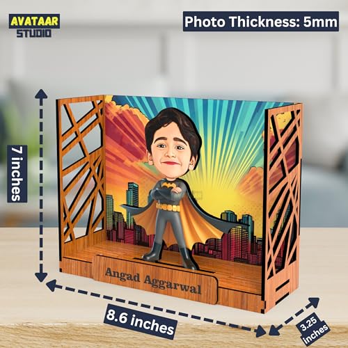 Image of Personalized Gift for Kids, Friends Character Caricature Photo Frame Unique Design Customized Gift for Children, Return Gift Idea (BATMAN, BOX)