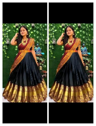 Image of Renvani Fashion Women's Printed Pattern Art Silk Semi-Stitched Lehenga Choli Set Unstitched Blouse Piece and Zari Lace Work