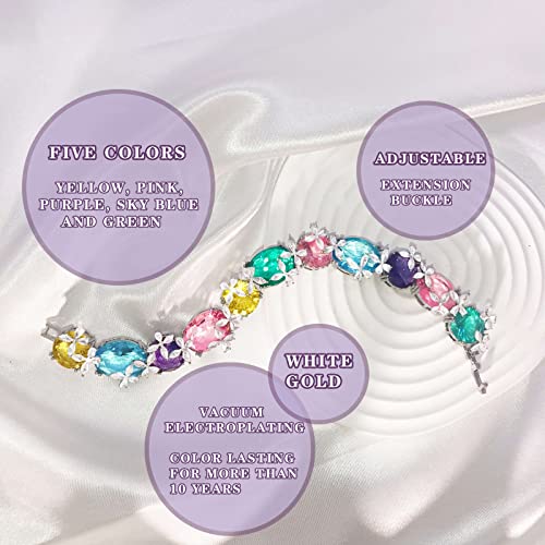Tennis Bracelet 18K White Gold Multicolor Flower Adjustable Up To 9.4 Inch Dainty Bracelets For Women Bride Gifts #TOP4
