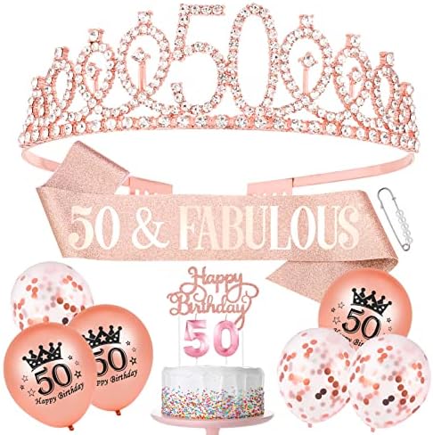 AKlamater 13th Birthday Sash and Tiara,Official Teenager Sash and Crown Birthday Candles 13 Birthday Balloons Cake Topper for Girls 13th Birthday Decorations Gift Party Supplies( Rose gold)