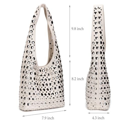 Bolso Hobo con Tachuelas Estilo Y2K Blanco para Mujer miniatura 6