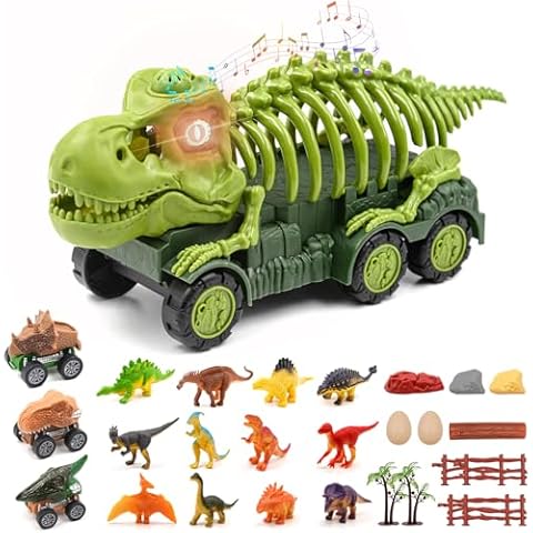 Acelane Dinosaur Toys for Kids with Roar & Light, Dinosaur Truck Play Set, Includes 12 Dinosaur Figures and 3 Dinosaur Cars, Boys Girls Birthday Gifts Cover