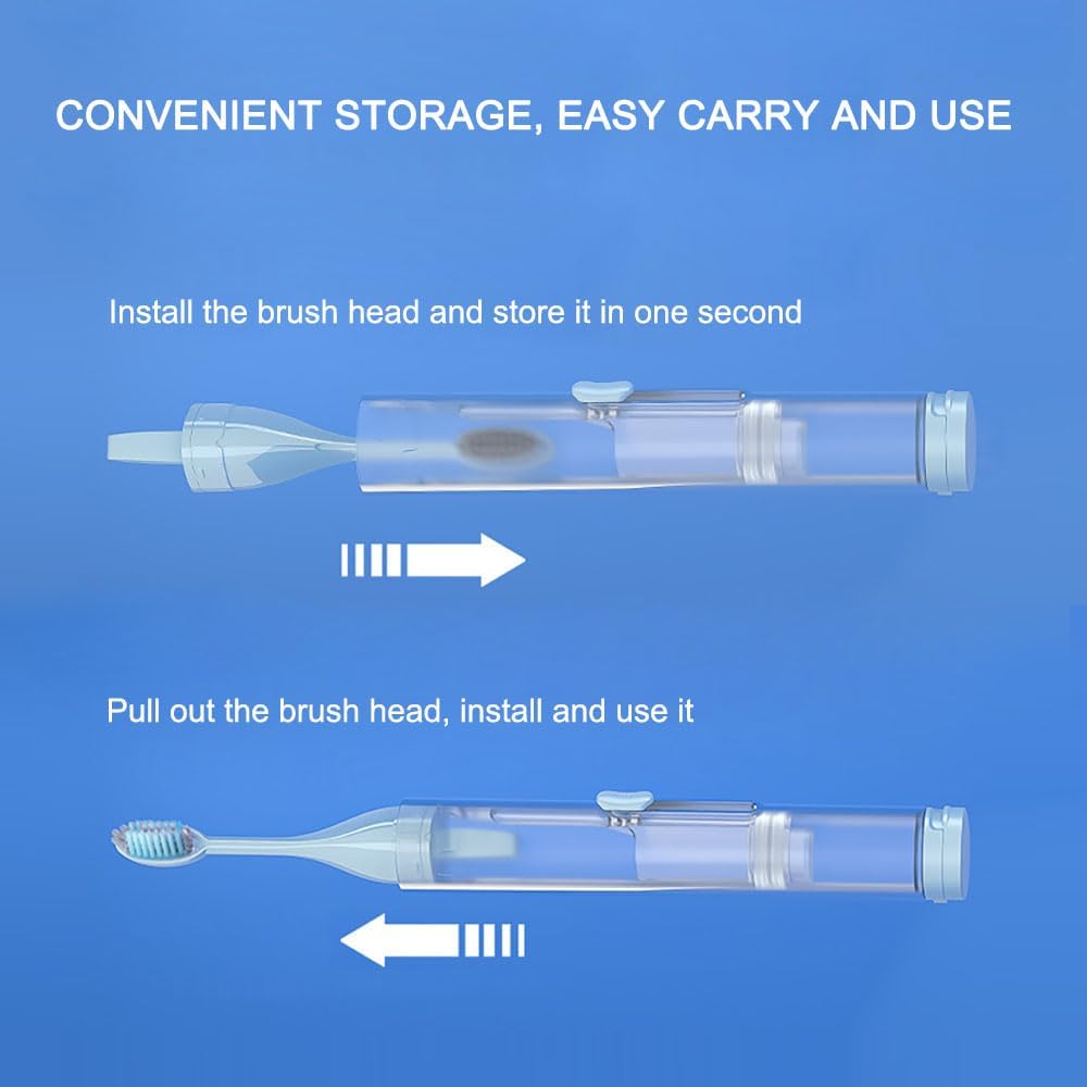 Portable 3-in-1 Travel Toothbrush with Orthodontic Bristles, Built-in Toothpaste Tube, Foldable Design, and 2 Replacement Brush Heads Essential Camping & Travel Accessory
