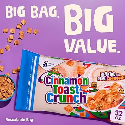 Cinnamon Toast Crunch Breakfast Cereal, Crispy Cinnamon Cereal, Value Bag, 32 oz