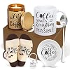 Coffee Gifts 6PCS Coffee Gift Basket Coffee Lover Gift Set Includes Coffee Mug Spoon Rest Holder Coffee Socks Keychain Birthday Christmas Gift for Women Men Coffee Lover Friends