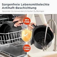 Midea MF-CN35C2,Digital Air Fryer 1500W mit 8 voreingestellten Funktionen und 60 Min Timer,3,5L Heißluftfritteuse für gesundes ölfreies Kochen,Backen,Grillen,intelligente Temperaturkontrolle,Schwarz – Ansicht 5