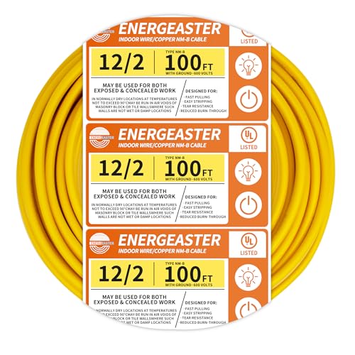 Energeaster Solid Indoor 12/2 W/G NMB Cable 100ft Coil，Electrical Wire 12 Gauge Wire 2 Conductors...